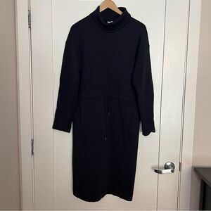 Uniqlo U Sweatshirt Dress S Navy Blue Long Sleeve Turtleneck Minimalist Pockets